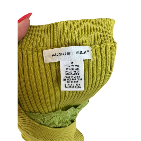 AUGUST SILK Chartreuse Green V Neck Top Size Medium - Picture 5 of 6